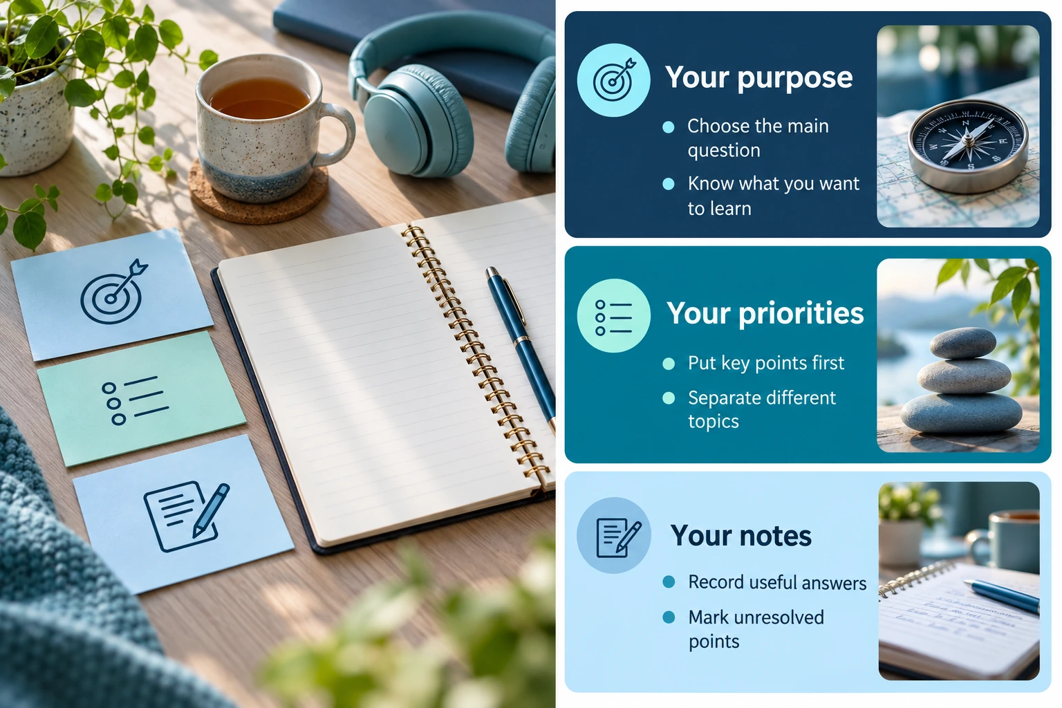 Illustrative infographic: Decide what you want the conversation to answer