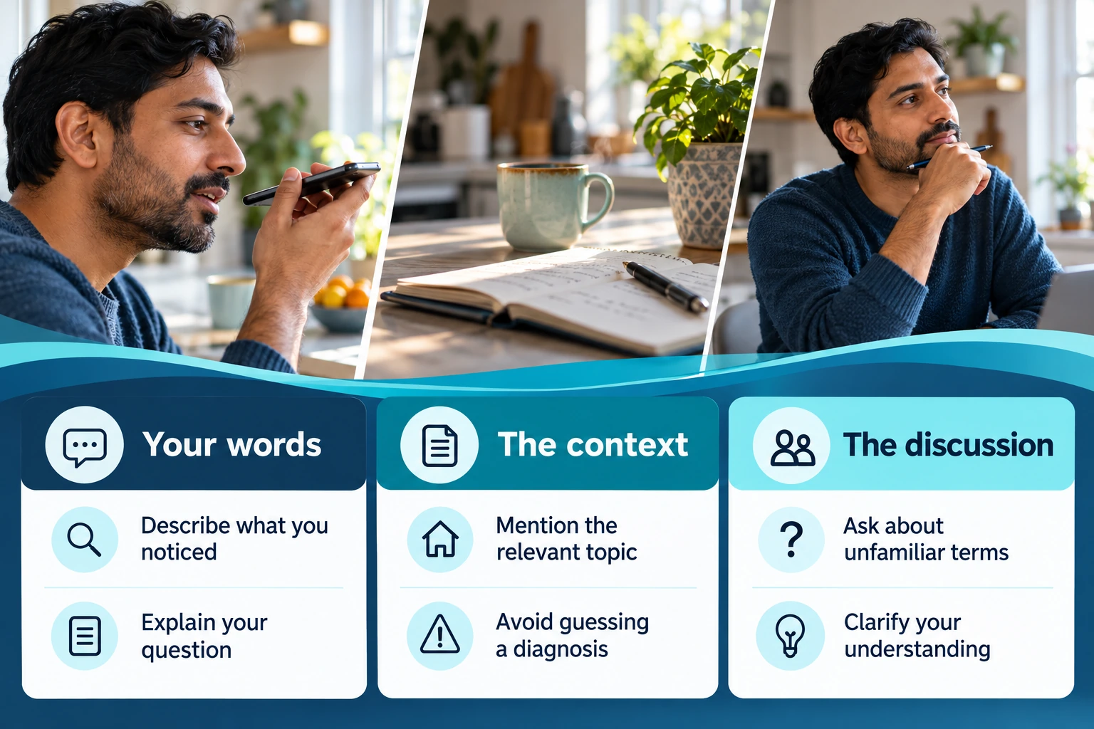 Illustrative infographic: Describe the concern in your own language