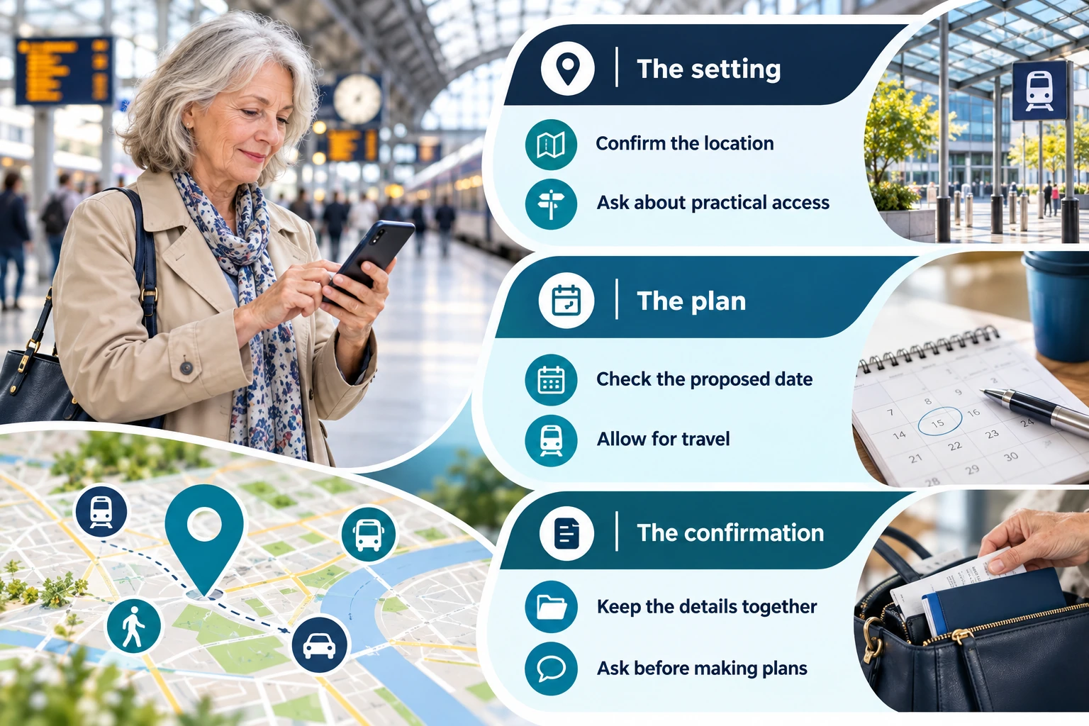 Illustrative infographic: Confirm the location before planning travel