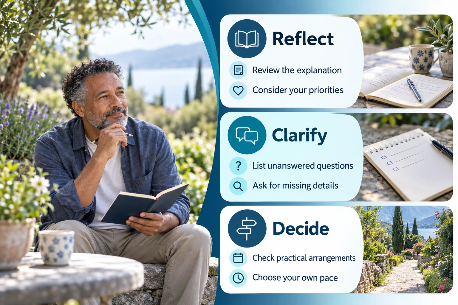 Illustrative infographic: You can take time after the conversation